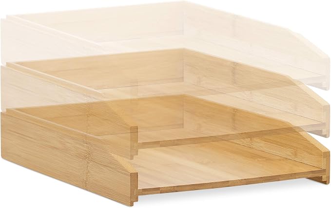 Set of 6 Office Document Trays, A4, Letter Holder, Bamboo, 6 x 25 x 33 cm, Light Brown - Image 6