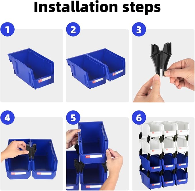 12 Packs Stackable Storage Bins, 11" x 5" x 5" Plastic Bins, | Space-Saving Parts Bin for Garage, Warehouse, Workbench, Hardware & Office - Image 3