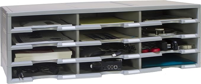 Storex 12-Compartment Literature Organizer/Document Sorter, Grey (61601U01C) | compartment Organizer - Image 2