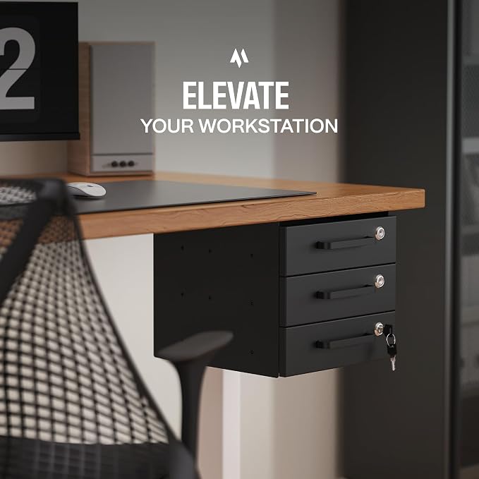 Under Desk Drawer Slide-Out - Lockable Metal Storage Drawers with Cable Management for Office & Home (Triple, Non-Bracketed) - Image 3