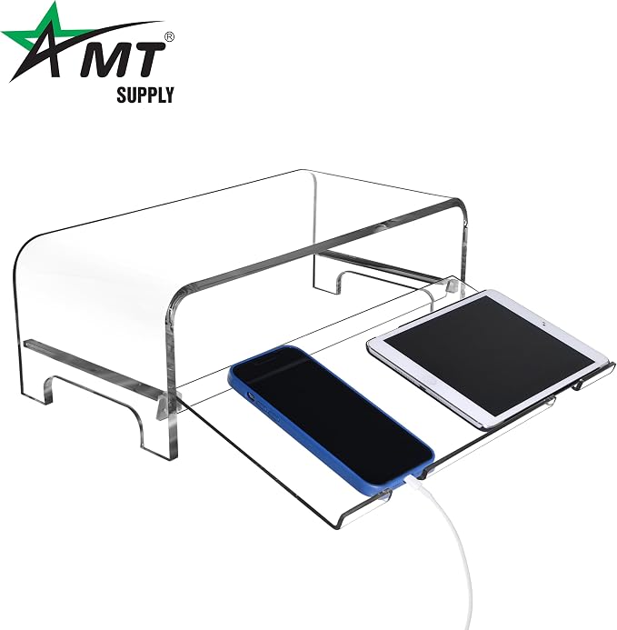 AMT 2 Tier 5.7 Inch High Acrylic Laptop Monitor Stand & Computer Riser with Cat Keyboard Protector, Space-Saving Design, Extra Storage, Clear Shelf - Ideal for Monitors, Laptops, Printers, Desktop - Image 8