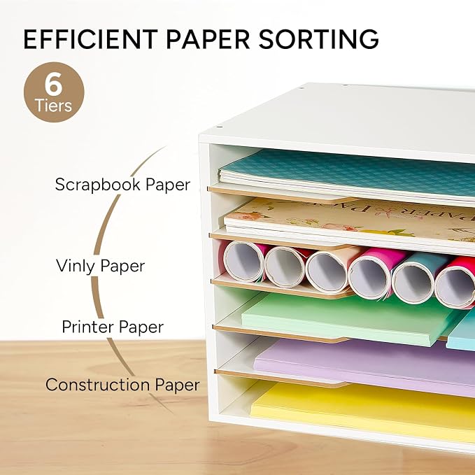 12x18 Construction Paper Organizer, 6-Tier Literature Organizer | Larger Size Wooden Desktop File Organizer for Home and Classroom, Stackable and Adjustable Paper Sorter for Office - Image 2