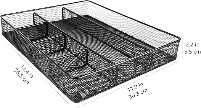 Amazon Basics Mesh Desk Drawer Organizer with 6 Compartments, Non-Slip Office Supplies Storage for Pens and Accessories, Black | Pack of 4 - Image 4