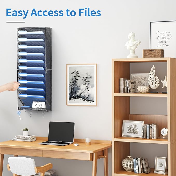 OUTWOLF 2Pack 12 Tier Hanging Wall File Organizer with Hooks, Vertical Wall Mount File Folder Holder, Paper Document Mail Organizer for Office - Image 3