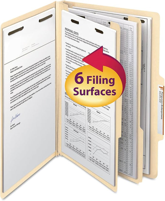 Smead Classification File Folder, 2 Dividers, 2" Expansion, 2/5-Cut Tab, Legal Size, Manila, 10 per Box (19000) by SMEAD