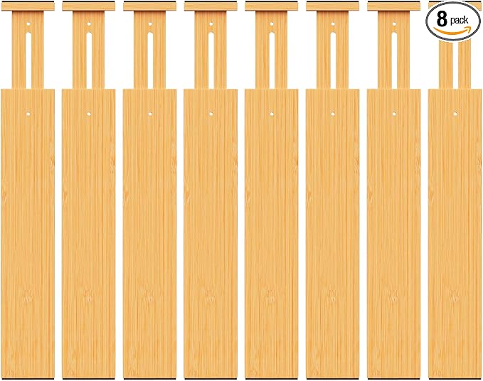 Bamboo Drawer Dividers Organizers, 2.56" High, 17"-21.8" Adjustable, 8 Pack | Expandable Separators, Great for Utensils, Kitchen, Bedroom, Dresser and Office Storage by BAMBUROBA