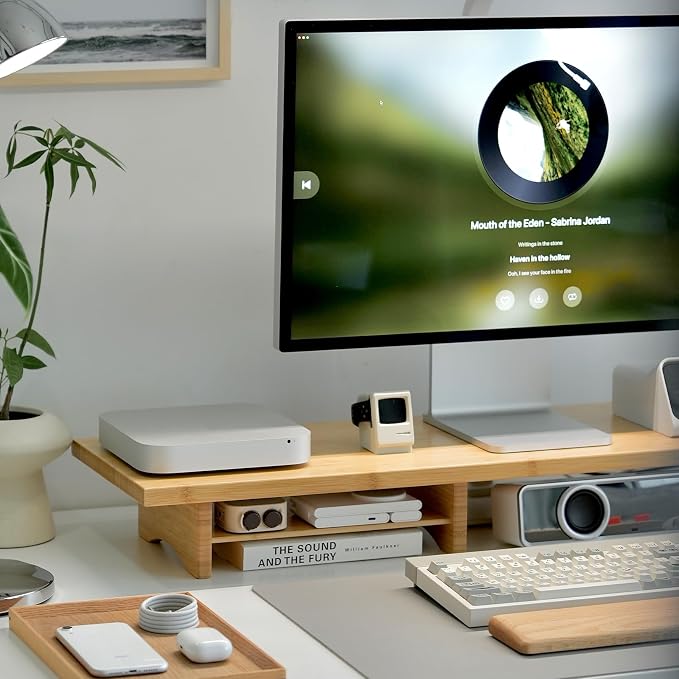 Bamboo Dual Monitor Stand Riser, 2-Tier Desk Shelf with Storage | 39.37-Inch Wide, 300 lbs Capacity, Removable Shelf for Monitors, Printer or TV in Home office, Natural - Image 7