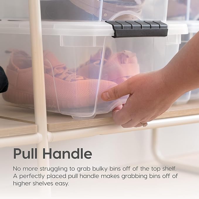 IRIS USA 4-Pack 13 Quart Storage Bins with Lids, Pearl | Conceals contents for a clean look. Ideal for shoes, photos, documents, and small essentials. Nestable design saves space - Image 6