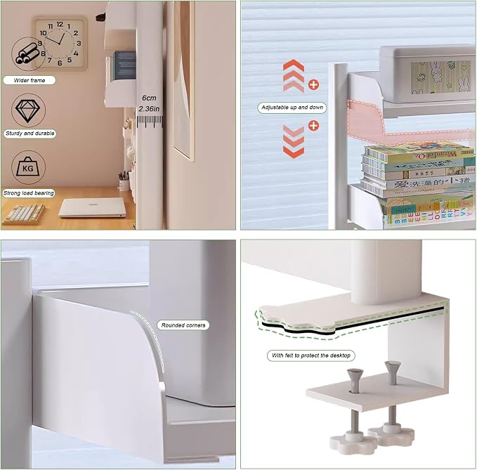Clamp On Desk Organizer Shelf, White Desk Extender Pegboard Workstation,Computer Desk Accessories for Office, Privacy Panel for Gaming Desk,23.6/31.4/39.3in Desktop Shelving (white, 60cm/23.6in) - Image 7