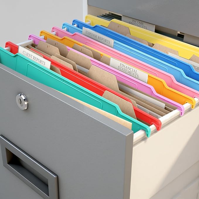 party greeting 8 Pack File and Folder Dividers 9.4x12.7 InchPlastic Hanging Filing Cabinet Dividers Organizers Insertable File Separators Supplies for Office Drawer Organization (Rainbow) - Image 5