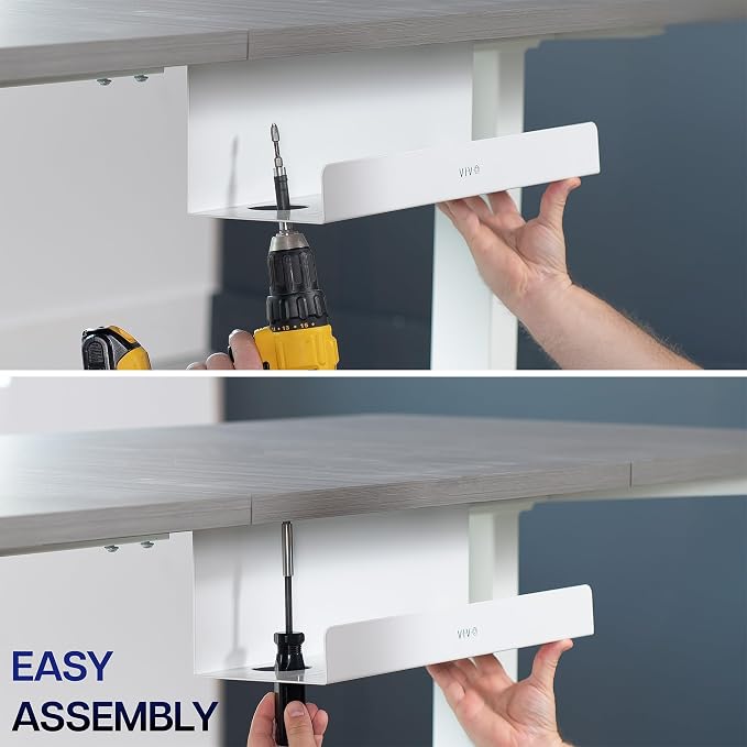 VIVO 2 Pack White 17 inch Extra Deep Cable Management Tray, DESK-AC16-2CW | Set of 2, Under Desk, Low Profile Power Strip Holder, Cord Organizer, Wire Tamer Steel Rack, Home Office, Holds 11 lbs each - Image 9