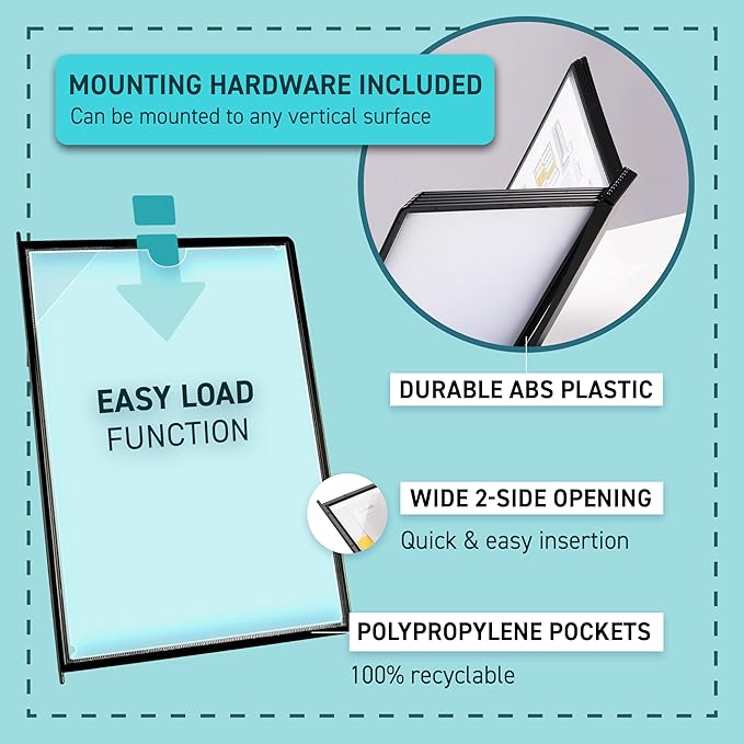 Tarifold Wall Mount Reference System, 10 Pockets, Easy-Load Design, Black | 10 Double-Sided Polypropylene Pockets, Holds 20 Letter-Size Sheets, Sturdy Wall-Mount Bracket, Quick and Easy to Install - Image 2