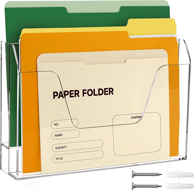 Acrylic Hanging Wall File Organizer, 2-Tier Mail Organizer Wall Mounted Magazine Wall File Holder, Paper Folder Organizer for Office, Desk, School by Tfirhuoe