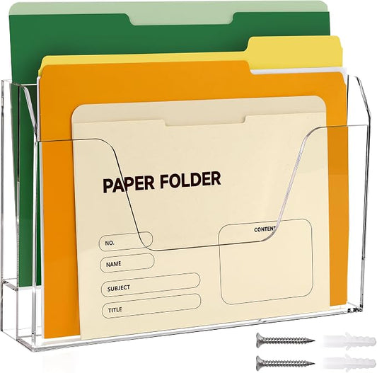 Acrylic Hanging Wall File Organizer, 2-Tier Mail Organizer Wall Mounted Magazine Wall File Holder, Paper Folder Organizer for Office, Desk, School by Tfirhuoe
