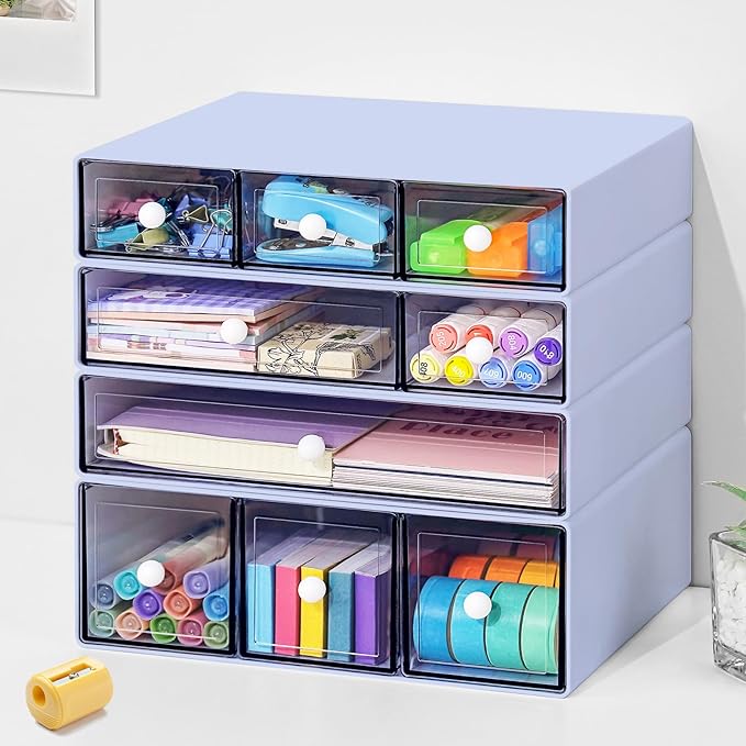 Desk Organizer with 9 Drawers, 4 Tier Plastic Stackable Storage Drawers for Desk Storage, Office Stationary Makeup Organizer Suit for Home Office and School by Unknown