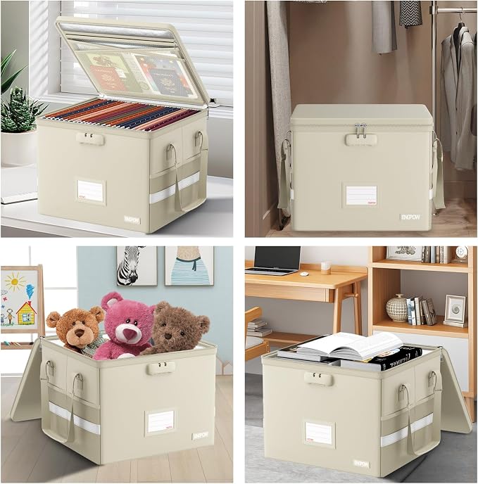 ENGPOW 5200°F File Box Fireproof Document Box with Lock,Heat Insulated Collapsible File Storage Organizer Box with Handle,Portable Home Office File Cabinet for Hanging Letter/Legal Size Folder, Beige - Image 7