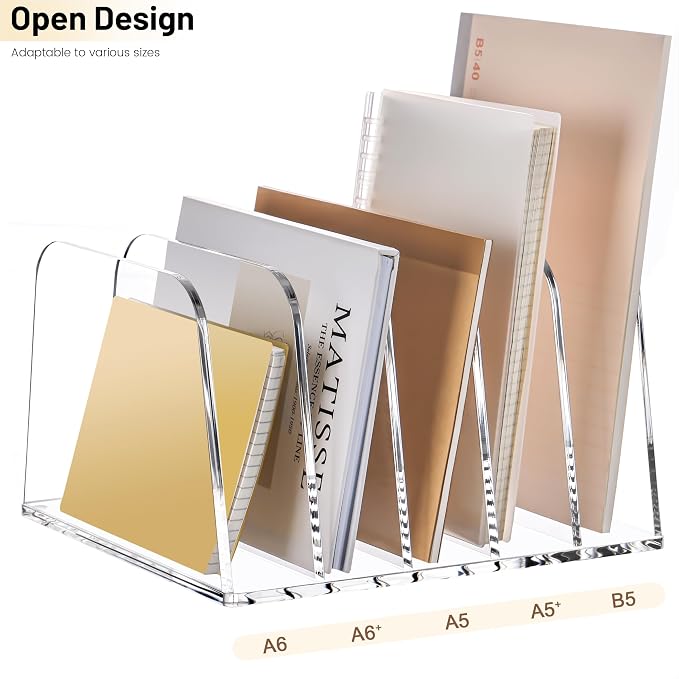 YUXUN Clear Acrylic Desktop File Sorter Organizer,Upright File Organizer, 5-Section Bookshelf for Home Office & Classroom - Image 3