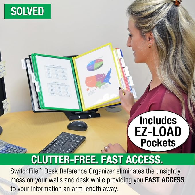 Ultimate Office SWITCHFILE 10-Pocket Reference Display Organizer Color Pkts | Compact Weighted Metal Base For Wall or Desktop Use Portrait or Landscape Display -10 EZ-Load Pockets / 20 Letter Size Sheets - Image 3