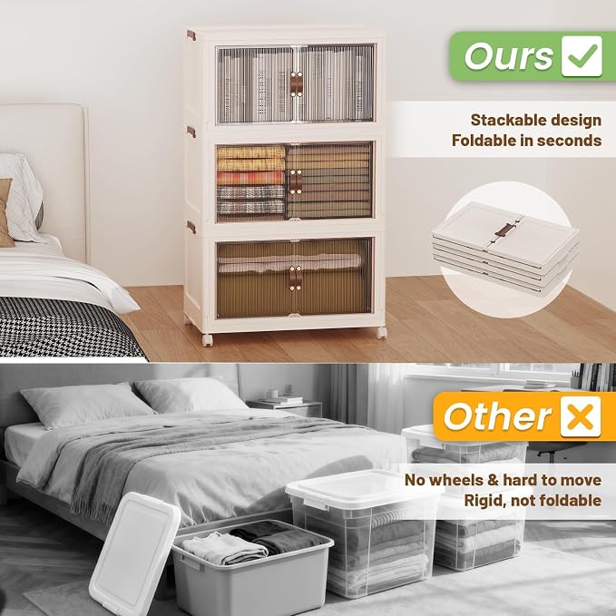 SAILUN 381Qt Extra Large Stackable Storage Bins Folding Collapsible Storage Bins with a Lid, Closet Organizers and Storage Blush White 28" W x 17" D x 46" H | Stackable Storage Drawers with Lids,28" W x 17" D x 46" H,Featuring open-front Access for Clo... - Image 8