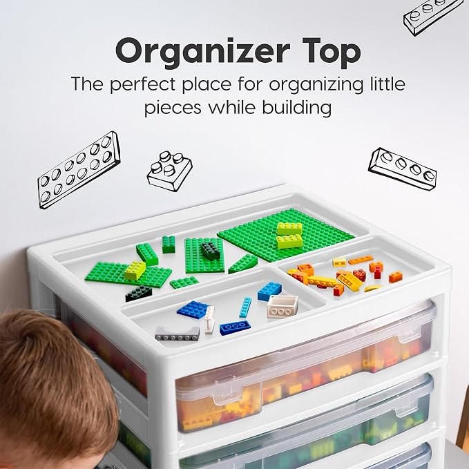 IRIS USA Desk Organizer |Made in USA| 3-Tier Cases - White/Clear | Fits 12"x12" Paper, Built-In Handles, Storage Unit with Supply Top for Craft, Art, Office Supplies, Pens & Pencils - Image 4