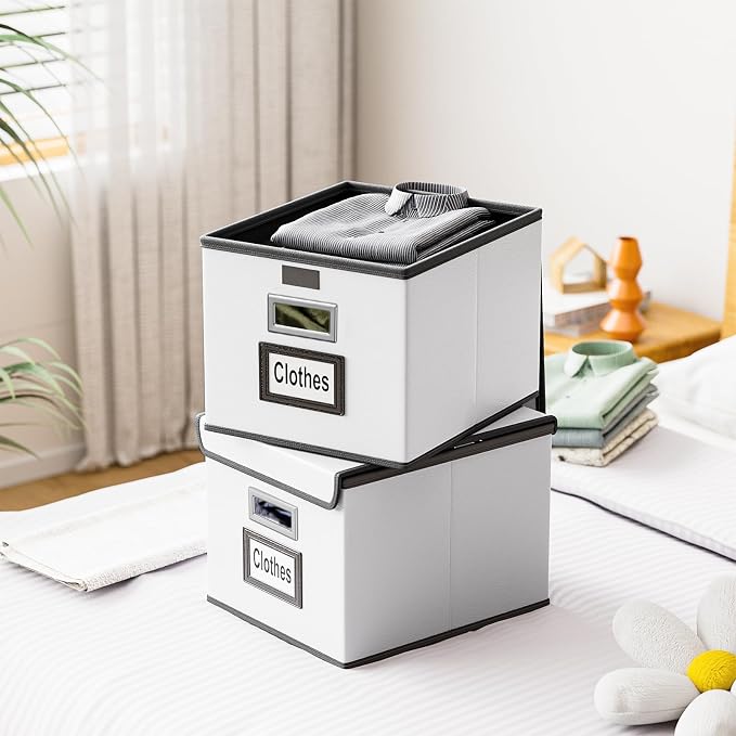 File Organizer Box with Lids, Collapsible File Folder Organizer | File Box with Plastic Slides for Document, Filing Bin for Letter Size Hanging File Folders (2 Pack, Silver, Leather) - Image 8