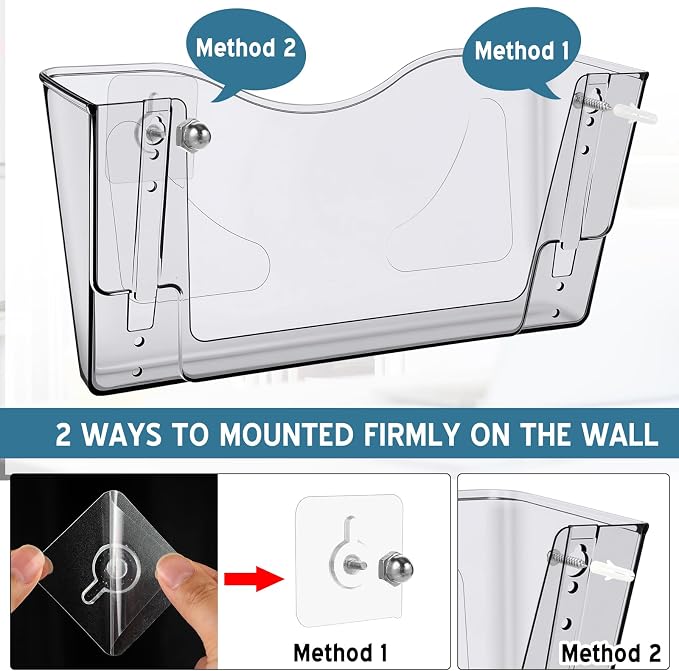 RattanView 10 Pack Acrylic Single Pocket Hanging File Organizer, Plastic Hanging Wall Mount File Holder Wall Pocket Mails Magazines Organizer Mounted Folder Bins for Office, School and Home - Image 6