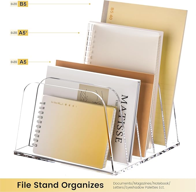 YUXUN Desk File Organizer,5-Section Vertical Clear Acrylic Desk Organizer File Holder Mail Sorter Office Organization for Office Home &Classroom（B5） - Image 4