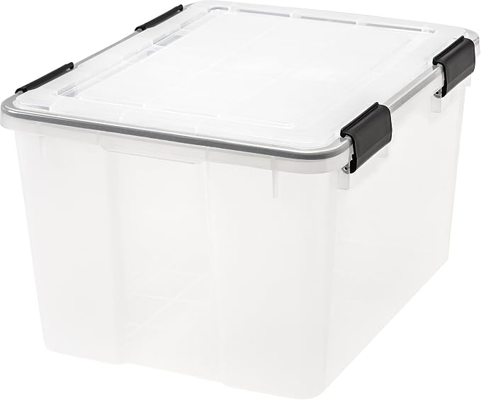 IRIS USA 46 Quart WEATHERPRO Plastic Storage Box with Durable Lid and Seal and Secure Latching Buckles, Clear with Black Buckles, 1 Pack by IRISUSA