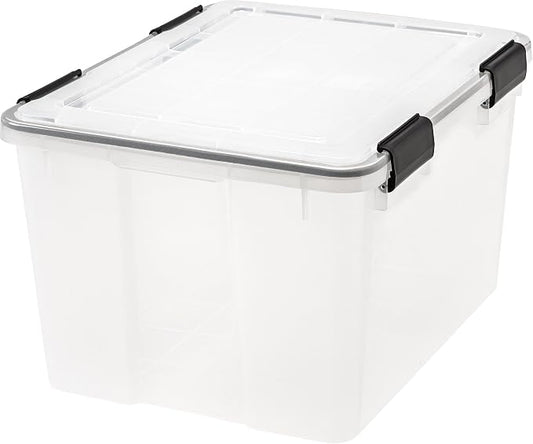 IRIS USA 46 Quart WEATHERPRO Plastic Storage Box with Durable Lid and Seal and Secure Latching Buckles, Clear with Black Buckles, 1 Pack by IRISUSA