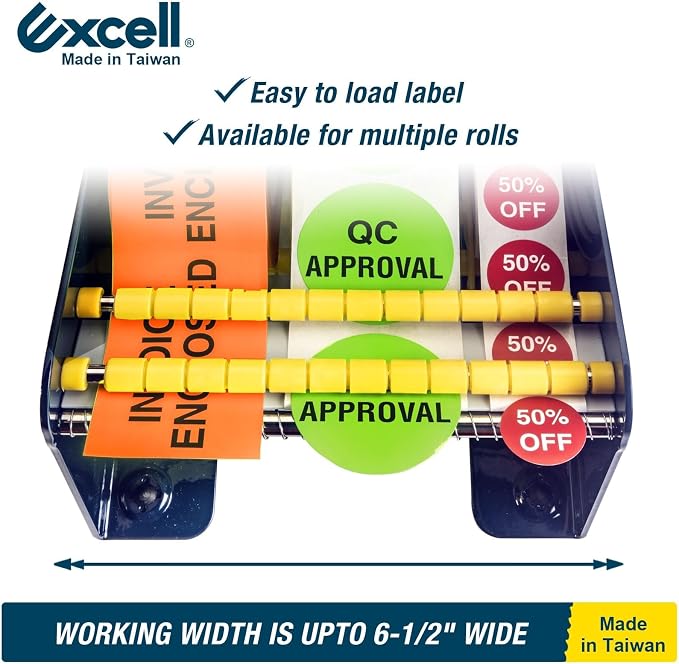 Excell LD-618 Multi-Roll Metal Table Label Dispenser (Fits up to 6.5") | Sturdy metal dispenser with 4 non-slip suction cups. Removable dividers for multi-roll labels up to 6.5". Easy peeling. - Image 4
