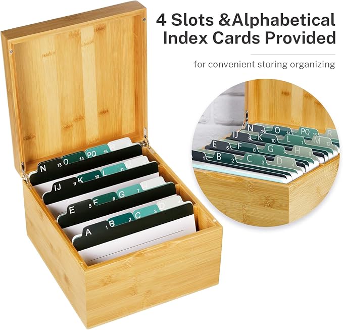 MaxGear Bamboo Business Card Organizer for 5" x 8" Cards | Index Card Holder for Desk, Index Cards Box with A-Z Tabs, Holds 600 Cards, Desktop Organizers for Home, Office - Image 6