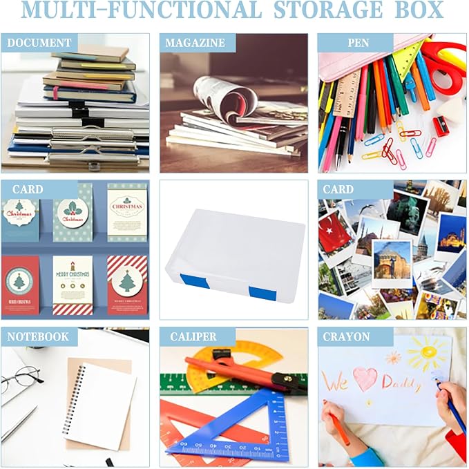 12 Pcs Clear A4 A5 File Box Document Plastic Storage Box with 48 Labels File Holder Organizer Paper Plastic Case Magazine Protector with Buckle Office School Supplies(Blue) - Image 5