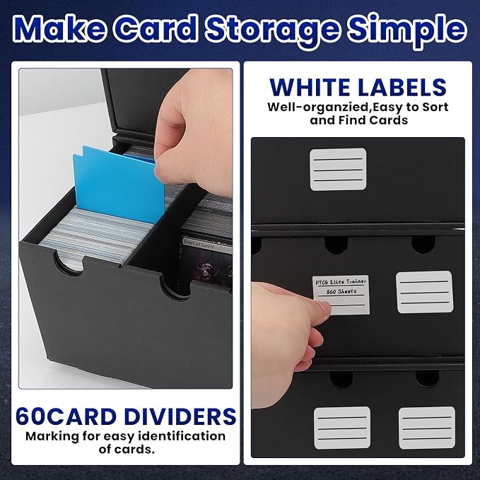 AOBOPLE Trading Card Storage Box,18000+ Cardboard Sports Card Boxes | Bulk Card Boxes with 60 Card Dividers,Labels +Tape,Stackable,Card Organizer for MTG TCG PTCG Sport Cards - Image 6