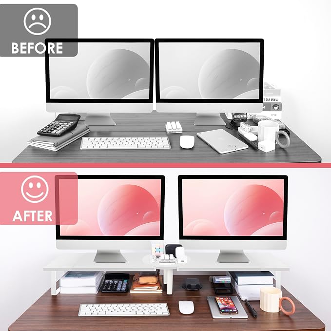 Across-Star Dual-Monitor Stand for Desk - Large Adjustable Length and Angle Riser for 2 Monitors, Double Computer Desktop Organizer, Shelf for TV, Laptop, Printer - Image 7
