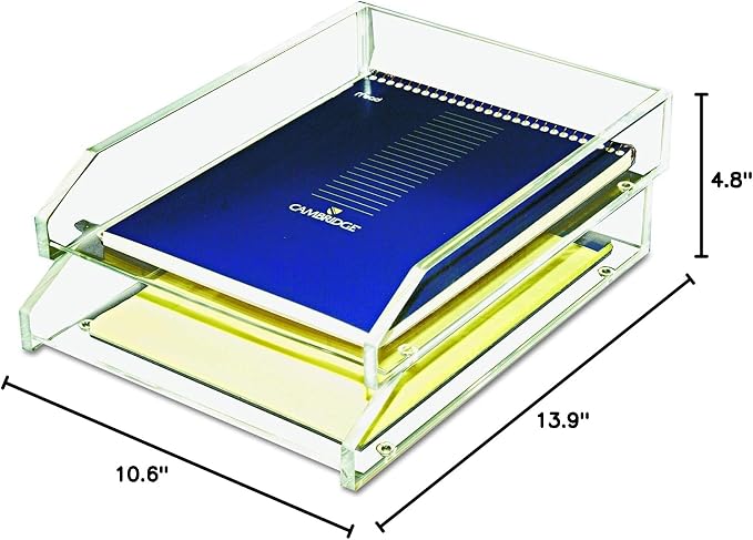 Kantek Clear Acrylic Double Large Letter Tray, 2 Tier Stackable Desk Organizer, Front Loading, 10.6" x 13.9" x 4.8", Non-Skid Feet, Office Organizer, Desk Accessory - Image 7