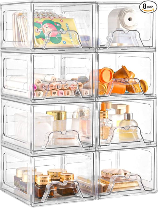 8Pack Acrylic Storage Drawers, Clear Stackable Storage Drawers, Acrylic Storage Bins with Drawers for Fridge Organizers, PlasticDrawers Stackable for Makeup Organizers Cosmetic Display by Unknown