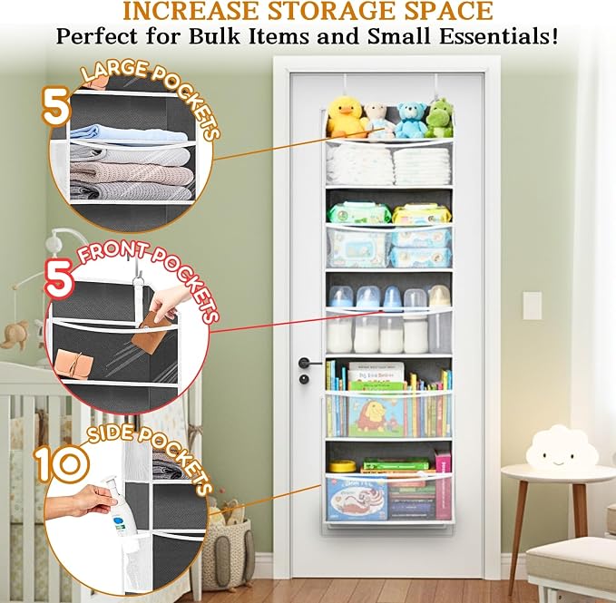 5Tiers Over Door Organizer, Weekly Clothes Organizer for Kids | 5 clear PVC front pockets, 10 mesh side pockets, weekly outfit planner, for kids, dorm, entryway, RV, 50 lbs capacity - Image 8