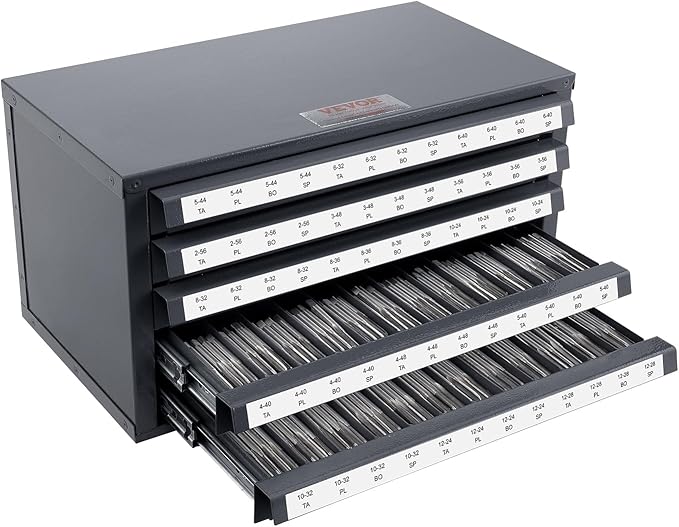 VEVOR Five-Drawer 2-56-#12-28 Steel Dispenser Organizer Labels, 60-Compartment Stackable Cabinet for Tap Storage, Gray with Orange Texture by VEVOR