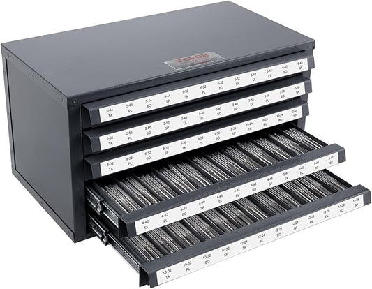 VEVOR Five-Drawer 2-56-#12-28 Steel Dispenser Organizer Labels, 60-Compartment Stackable Cabinet for Tap Storage, Gray with Orange Texture by VEVOR