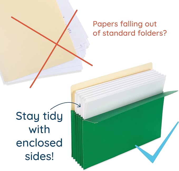 Blue Summit Supplies 10 Expanding File Pockets, Letter, 5.25", Assorted | 5.25 in expansion, assorted colors, accordion pockets, for documents, receipts, and file organization - Image 4