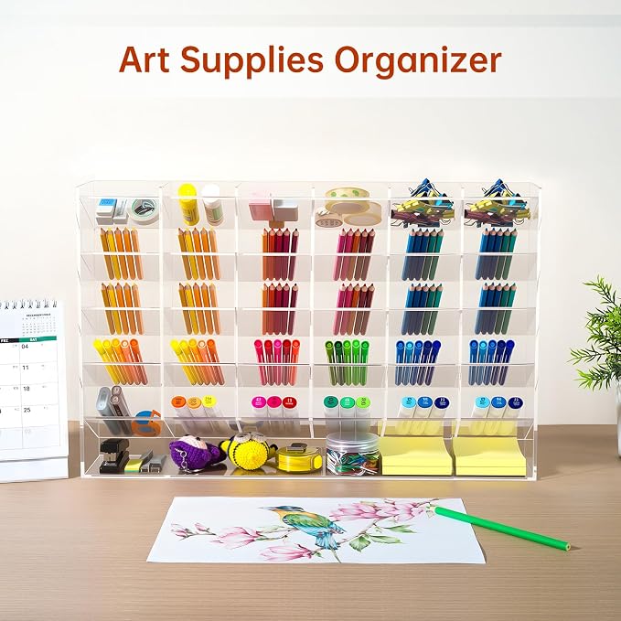BEYGORM Acrylic Vertical Marker Organizer for 375 Markers, Desk Orgaizer | 31 Compartments Clear Angled Pen & Pencil Holder, Large Stationery & Art Supply Storage for School (17.9x 12.4 x 4 Inch) - Image 5