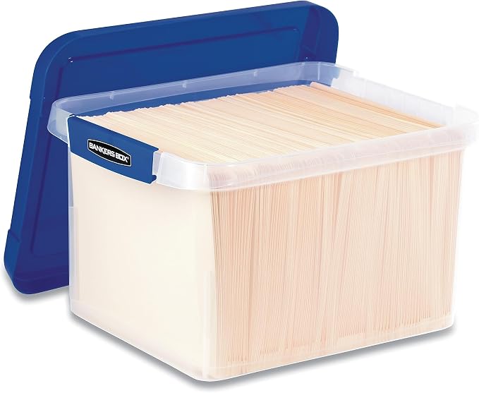 Bankers Box Heavy Duty Plastic File Storage, Letter/Legal Files, 14" X 17.38" X 10.5", Clear/Blue, 2/Pack - Image 3
