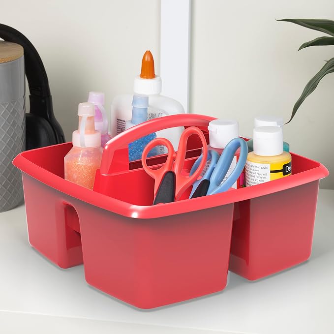 Storex 3-Compartment Small Caddy – Multipurpose Classroom Organizer with Handle, Red, 5-Pack (00949U06C) - Image 4