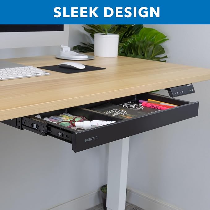 Mount-It! Under Desk Drawer Organizer with 2 Compartments, Shallow Low-Profile Slide-Out Desk Tray, 20.7″ x 8.9″ x 1.8″, Pull-Out Pencil Drawer for Traditional & Standing Desks - Black - Image 3