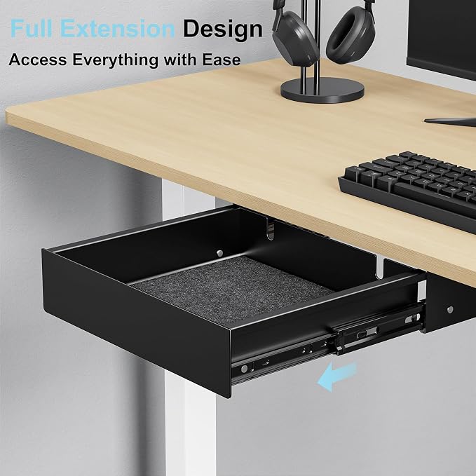 Under Desk Drawer,11.9 inch Carbon Steel Slide-Out Under Table Storage Organizer With Full Extension Ball-Bearing Slides,Undermount Drawer For Standing Desk & Home Office,Black - Image 5
