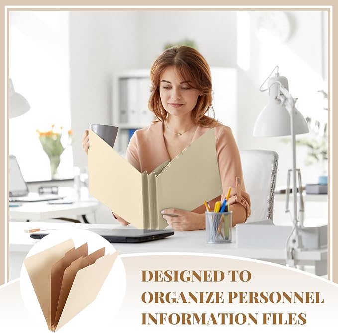 AmazingSpark 24 Pcs Classification Folders Letter Size Bulk 2 Divider Pressboard File Folder with Expansion 2 Prongs Fastener Heavy Duty Office File Organizer for School Project Document(Beige) - Image 4