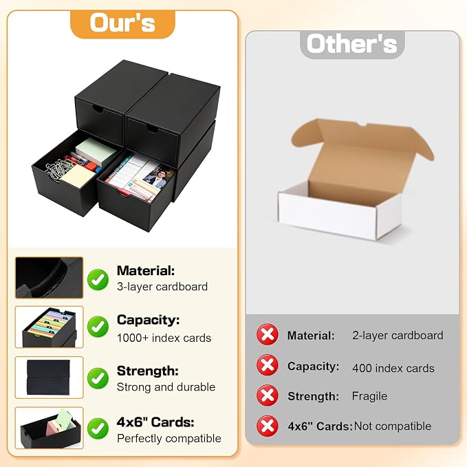 10Packs 4x6 Index Card Box,Index Card Organizer Box with Lid,Hold 10000 Cards,Black Recipe Holder for 4''x6'' Notecard Recipe Flashcard Card - Image 4