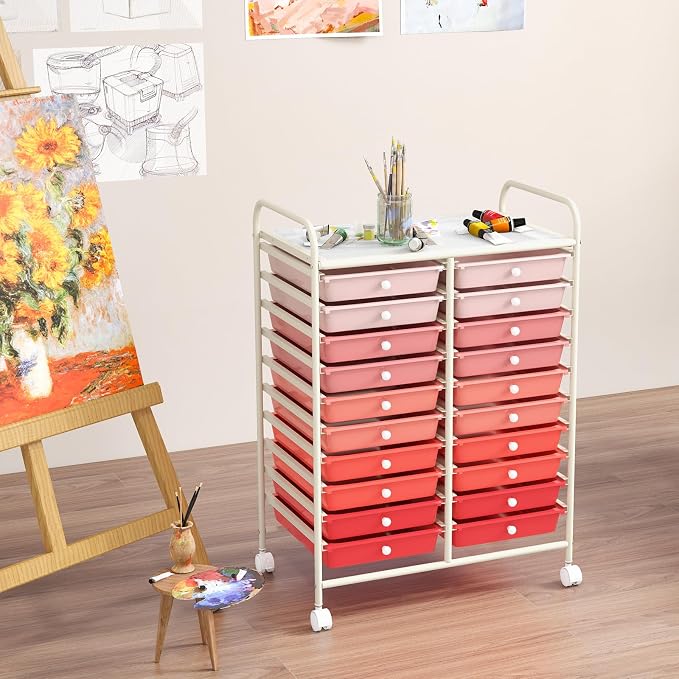 GOFLAME 20-Drawer Rolling Storage Cart, Multifunctional Art Craft Organizer, Mobile Utility Storage with Removable Drawers & Lockable Wheels, Craft Cart for Home Office School, Pink Gradient - Image 2