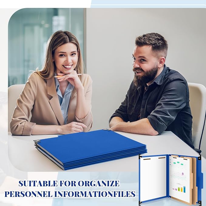 Henoyso 15 Pcs Hanging Classification Folders Bulk with 2 Prongs, 2 Divider Letter Size, 2 Inch Expansions Pressboard File Folder, 1/3-cut Tab File Organizer for Medical Law Client Files (Dark Blue) - Image 5