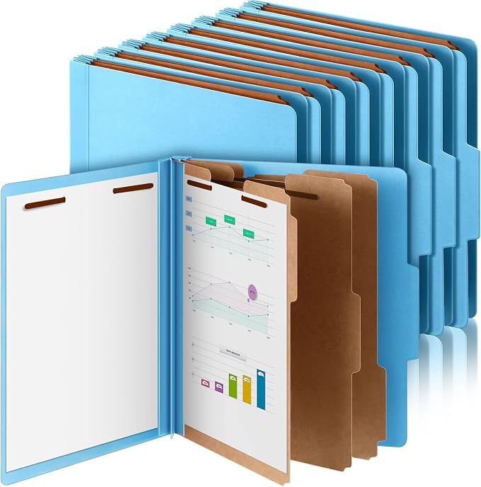 Skyygemm 24 Pcs Classification Folder Letter Size, 3 Divider File,Blue | Back to School Folder Supplies, Pressboard File with Fastener, Expanding Organizer Bulk for Teacher, Office, Employee, Staff by Skyygemm